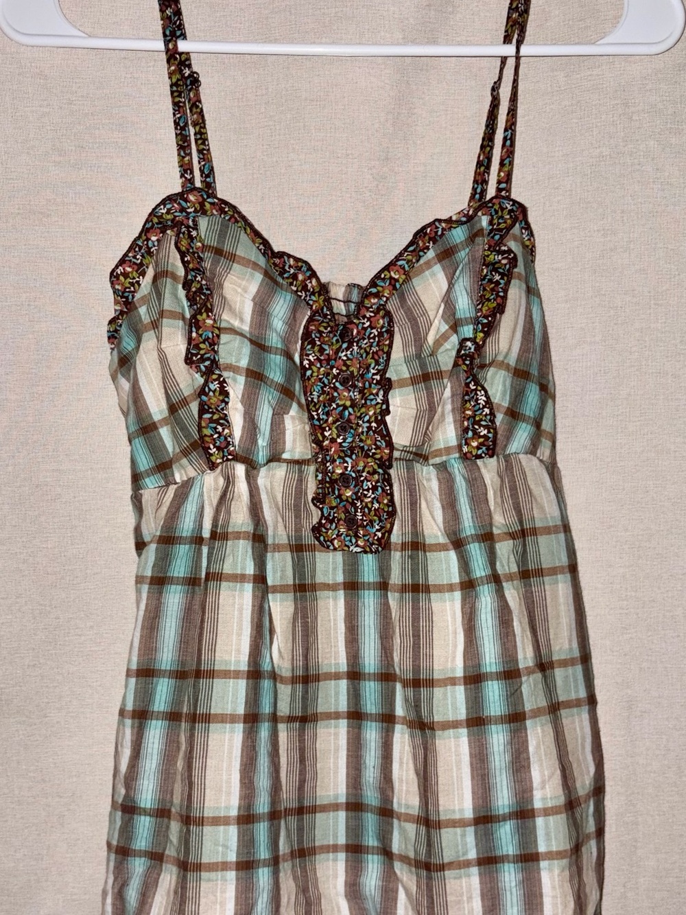 Mossimo Supply Co Y2K Plaid Babydoll Cami Top M Floral Ruffle Boho 2000s